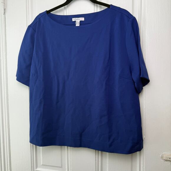 QVC Isaac Mizrahi Live! Stretch Ponte Elbow Sleeve Top Womens Large Blue NWOT - Picture 1 of 9